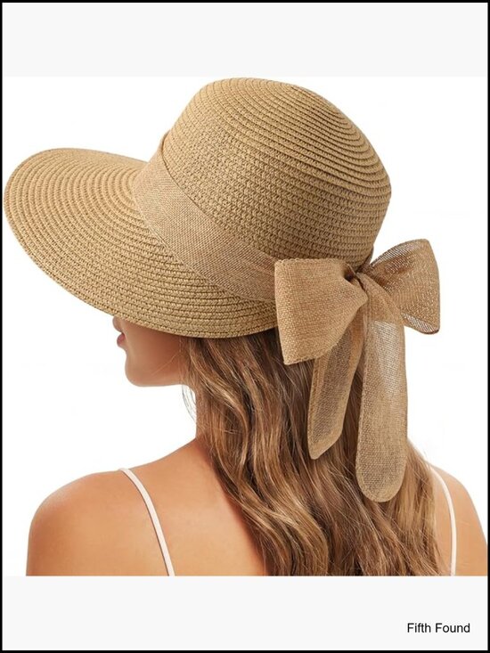 Foldable Straw Sun Hat with UV Protection, Adjustable Chin Strap, Summer Beach main image 7